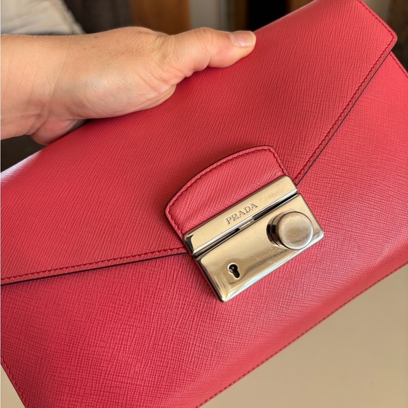 PRADA Saffiano Lux Sound Shoulder Bag Pink Clutch Silver - Picture 6 of 16